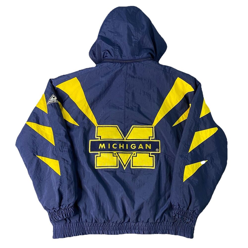 Vintage 90s Michigan Wolverines Apex One Puffer Jacket Size Med Zip Hooded